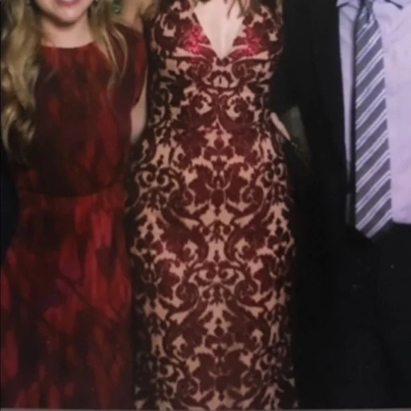 Dress the Population - Karen Plunging Lace Gown - Red - Size M - Picture 2 of 16